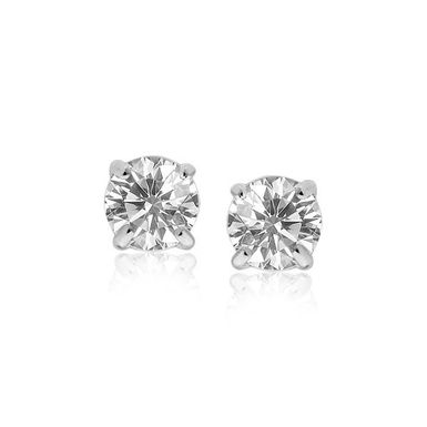 14k White Gold Stud Earrings with White Hue Faceted Cubic Zirconia 