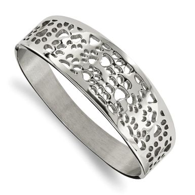 image of Chisel Stainless Steel Polished Paw Print Cut-out Hinged Bangle with sku:fb0ojzirlzgw4e0bfmzzsqstd8mu7mbs--ovr