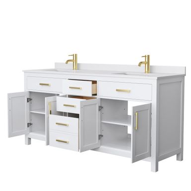 Beckett 72-inch Double Vanity with Cultured Marble Top - Green, Nickel Trim, White Cultured Marble Top