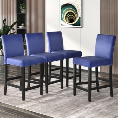 image of 4 Pieces Wooden Counter Height Upholstered Dining Chairs - N/A - Blue with sku:mreyxay9ek8aexyr2zbvrqstd8mu7mbs--ovr