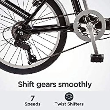 Schwinn Loop Adult Folding Bike, 20-inch Wheels, 7-Speed Drivetrain, Rear Carry Rack, Carrying Bag, Multiple Colors Black adult 7-speed
