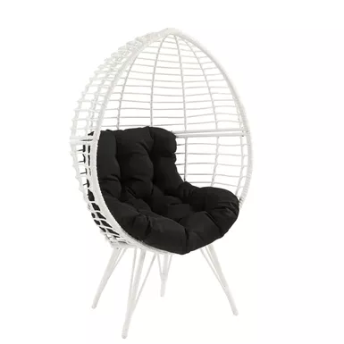 image of ACME Galzed Patio Lounge Chair, Black Fabric & White Wicker with sku:45109-acmefurniture