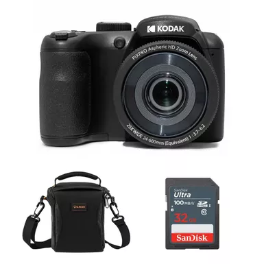 image of KODAK PIXPRO Astro Zoom AZ255 16MP Full HD Digital Camera, Black, Bundle with Shoulder Bag and 32GB Memory Card with sku:ikkaz255bkk-adorama