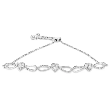 image of .925 Sterling Silver Diamond Accent Heart and Infinity 4”-10” Adjustable Bolo Bracelet (I-J Color, I3 Clarity) with sku:00-2185zal-luxcom