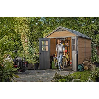 Rent to own Keter 245115 Newton 7.5x9 Storage Shed, Brown 