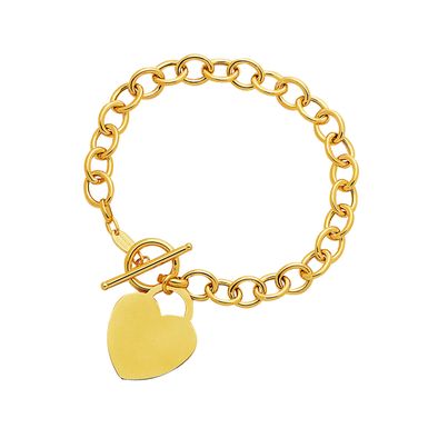 image of Toggle Bracelet with Heart Charm in 14k Yellow Gold (7.5 Inch) with sku:47988-7.5-rcj