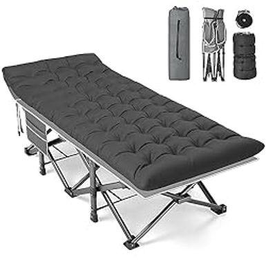 image of Slendor XXL Folding Camping Cot for Adults,79" L x 32" W x 19" H Camp Cot, Oversized Sleeping Cot with Mattress, Carry Bag, Strapping, Cot Bed for Tent, Office Support 500lbs, Gray Cot w/Black Pad with sku:b0c3vw74pn-amazon