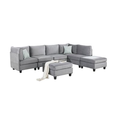 image of 7 Piece Velvet Modular Sectional Sofa with Ottoman, Gray - Gray - Reversible with sku:mo9ep-uv-15jky1xefzn7gstd8mu7mbs--ovr