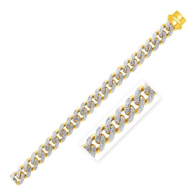 image of 14k Two Tone Gold Wide Curb Chain Bracelet with White Pave (8.5 Inch) with sku:56764-8.5-rcj