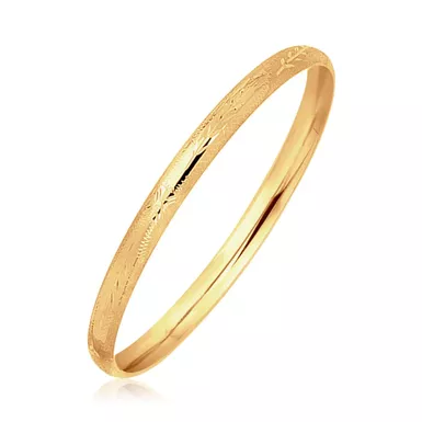 14k Yellow Gold Dome Style Children's Bangle with Diamond Cuts (5.5 Inch)