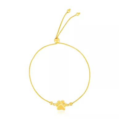 14k Yellow Gold Adjustable Paw Print Bracelet (9.25 Inch)