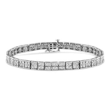 .925 Sterling Silver 2 Cttw Prong Set Round-Cut Diamond 4 Stone Box Link Bracelet (I-J Color, I3 Clarity) - 7.25"