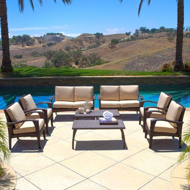 image of Waikiki Outdoor 8-piece Wicker Seating Set with Cushions by Christopher Knight Home - Brown+Beige Cushions with sku:gwpyeyteqzxv6izmtmarmwstd8mu7mbs-overstock