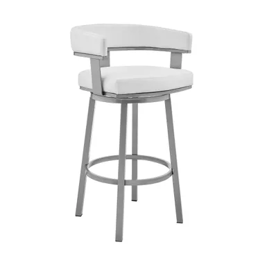 image of Cohen 26" Counter Height Swivel Bar Stool in Silver Finish with White Faux Leather with sku:721535761982-armen