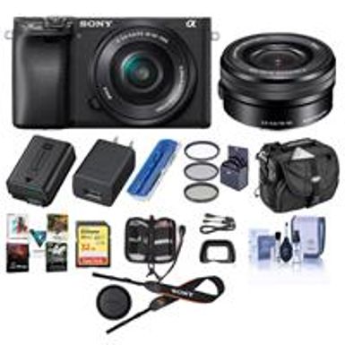 image of Sony Alpha a6400 24.2MP Mirrorless Digital Camera with 16-50mm f/3.5-5.6 OSS Lens - Bundle With Camera Case, 32GB SDHC Card, 40.5mm Filter Kit, Cleaning Kit, Card Reader, Memory Wallet, PC Software Pack with sku:isoa6400ka-adorama