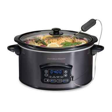image of Hamilton Beach 6 Quart Programmable Defrost Slow Cooker with Temperature Probe - Silver with sku:wwlllt-e9dqty-ie-qxd8wstd8mu7mbs-overstock