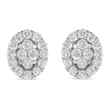 image of .925 Sterling Silver 1 1/2 Cttw Round-Cut Diamond Oval Shaped Stud Earrings (I-J Color, I3 Clarity) with sku:70-4903wdm-luxcom