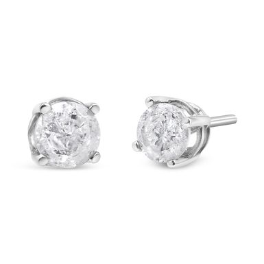 image of .925 Sterling Silver 3/4 Cttw 4-Prong Round-cut "Salt and Pepper" Diamond Classic Stud Earrings (H-I Color, I3 Clarity) with sku:018586ewdm-luxcom