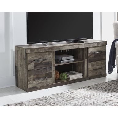 image of Derekson Casual Large TV Stand w/Fireplace Option, Antique Brass Finish - Brown with sku:f_medcxs5npohhujrk55hqstd8mu7mbs-ash-ovr