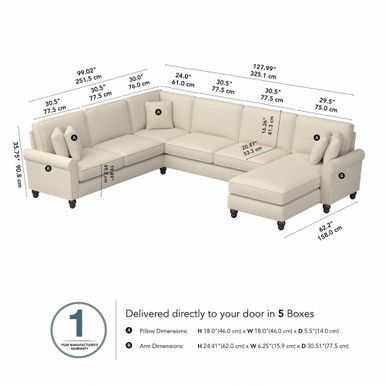 Hudson U Shaped Couch with Reversible Chaise Lounge by Bush Furniture - Cream Herringbone