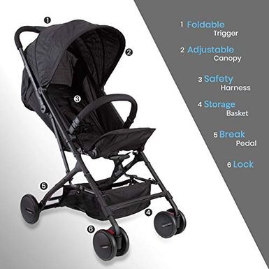 image of Upgraded Portable Lightweight Travel Stroller - Easy 1 Hand Foldable Compact Stroller, Adjustable Reclining Seat, World's Smallest Stroller to Fit in Small Cars Between The Seats by Jovial (Black) with sku:b07kpkzblh-amazon