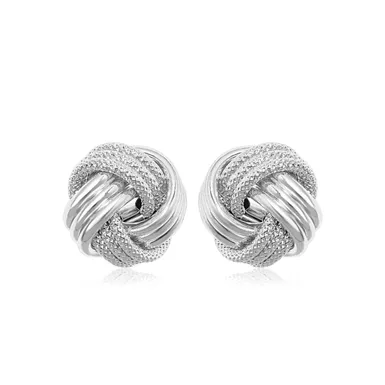 14k White Gold Love Knot with Ridge Texture Earrings