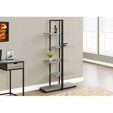 Bookshelf/ Bookcase/ Etagere/ 5 Tier/ 60"H/ Office/ Bedroom/ Metal/ Laminate/ Brown/ Black/ Contemporary/ Modern