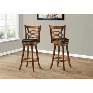 image of Bar Stool/ Set Of 2/ Swivel/ Bar Height/ Wood/ Pu Leather Look/ Brown/ Black/ Transitional with sku:i-1251-monarch