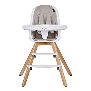 image of Evolur Zoodle 2 in 1 High Chair, Modern Design, Toddler Chair, Removable Cushion, Adjustable Tray, Baby and Toddler, Light Grey with sku:b0891hm8cp-amazon