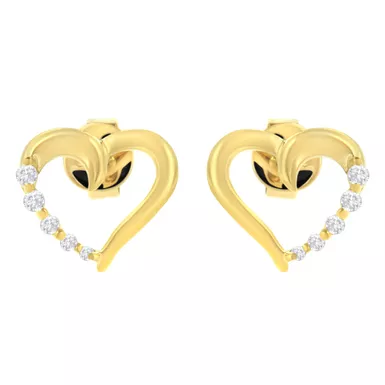 14K Yellow Gold 1/8 ctw Diamond Journey Heart Earrings (K-L, I1-I2)