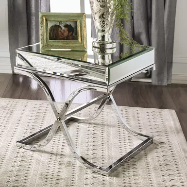 image of Contemporary Metal Square End Table in Chrome with sku:idf-4230crm-e-foa