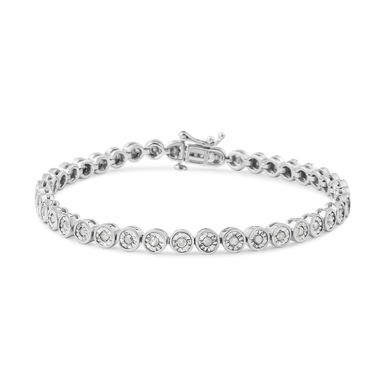 image of .925 Sterling Silver 1.0 cttw Miracle Plate Set Diamond Bezel Link Design 7" Tennis Bracelet (I-J Color, I3 Clarity) - Choice of Metal Color with sku:60-7992wdm-luxcom