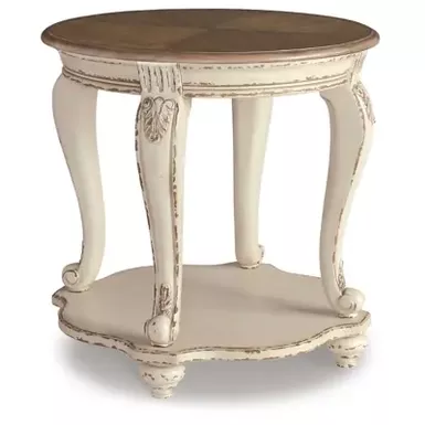 White/Brown Realyn Round End Table