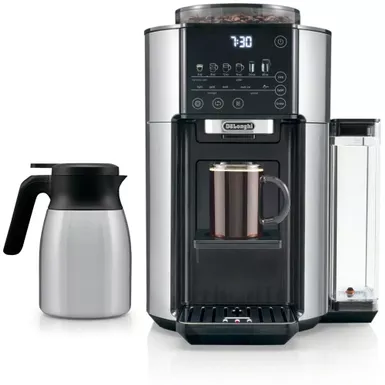 image of De'Longhi - TrueBrew Automatic Drip Coffee Maker with Thermal Carafe, Built-In Grinder, and Bean Extract Technology in Stainless Steel with sku:cam51035m-almo