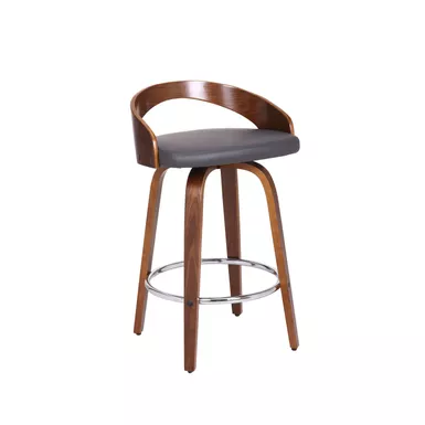 image of Sonia 26" Counter Height Swivel Grey Faux Leather and Walnut Wood Bar Stool with sku:lcsobagrwa26-armen