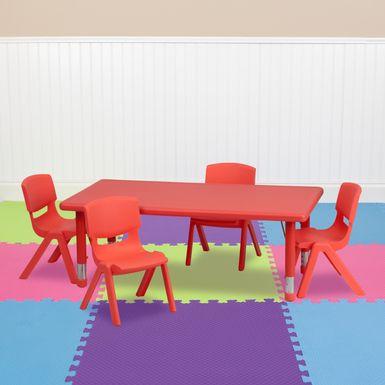 image of 24"W x 48"L Rectangle Plastic Adjustable Activity Table Set - 4 or 6 Chairs - Red - 4 Chairs with sku:numjbart9-ijaesexz2unqstd8mu7mbs-overstock