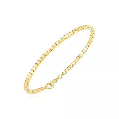 14k Yellow Gold High Polish Bead Cuff Bangle