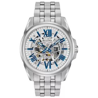 image of Bulova - Mens Automatic Silver Stainless Steel Watch Skeleton Dial with sku:96a187-powersales