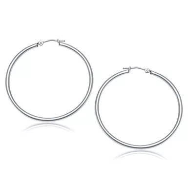 10k White Gold Polished Hoop Earrings (40 mm)