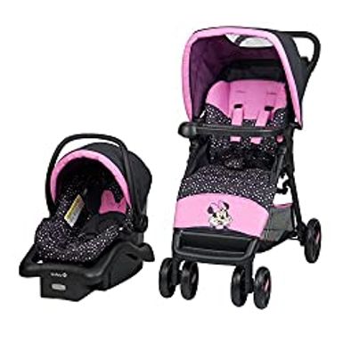 image of Disney Baby Minnie Mouse Simple Fold LX Travel System, Lift to fold compactly in Less Than a Second for Easy Storage; self-Standing When Folded, Minnie Dot Party with sku:b0btn2qws6-amazon