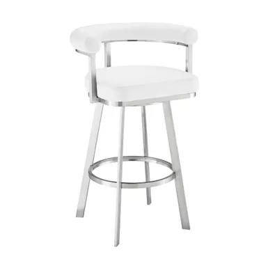 image of Nolagam Swivel Counter Stool in Brushed Stainless Steel with White Faux Leather with sku:840254335622-armen