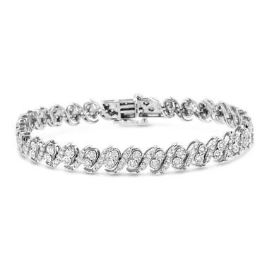 .925 Sterling Silver 2 Cttw Round-Cut Diamond "S" Link Bracelet (I-J Color, I3 Clarity) - 7.25"