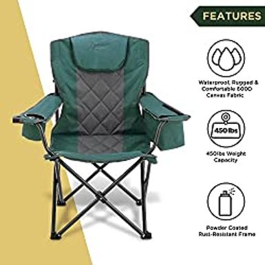 ARROWHEAD OUTDOOR Portable Folding Camping Quad Chair w/ 6-Can Cooler, Cup & Wine Glass Holders, Heavy-Duty Carrying Bag, Padded...