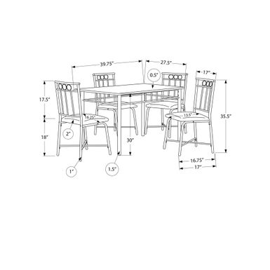 Dining Table Set/ 5pcs Set/ Small/ 40" Rectangular/ Kitchen/ Metal/ Laminate/ Black/ Contemporary/ Modern