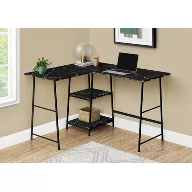 Computer Desk/ Home Office/ Corner/ Storage Shelves/ 48"L/ L Shape/ Work/ Laptop/ Metal/ Laminate/ Black Marble Look/ Contemporary/ Modern