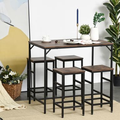 image of HOMCOM 5-Piece Modern Industrial Dining Room Table Furniture Set with 4 Chairs & Steel Legs for Dining Room, Black/Brown - Black & Rustic Brown with sku:7v9tmfjhrl9d35ahvnr8uwstd8mu7mbs-overstock