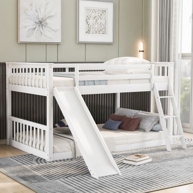 image of Nestfair Full over Full Bunk Bed with Convertible Slide and Ladder - White with sku:gxdhaercqrxobii8d6o2bgstd8mu7mbs--ovr