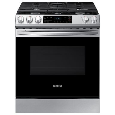 image of Samsung - 6.0 cu. ft. Front Control Slide-in Gas Range with Wi-Fi, Fingerprint Resistant - Stainless Steel with sku:bb21547062-6411917-bestbuy-samsung