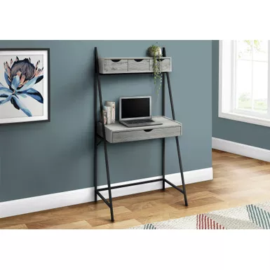 Computer Desk/ Home Office/ Laptop/ Leaning/ Storage Drawers/ 32"L/ Work/ Metal/ Laminate/ Grey/ Black/ Contemporary/ Modern