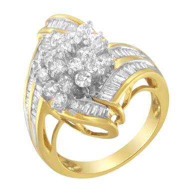image of 10K Yellow Gold 2.00ct TDW Round and Baguette Diamond Swirl Ring (J-K, I2) Choice of size with sku:015589r700-luxcom